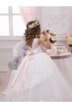 Desconto Marfim Vestido de Baile Amor Sem Mangas Comboio Capela Longo Vestidos para Meninas de Flores