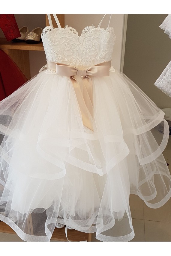 Desconto Marfim Vestido de Baile Decote Alto Sem Mangas Comprimento Chão Longo Vestidos para Meninas de Flores