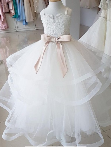 Desconto Marfim Vestido de Baile Decote Alto Sem Mangas Comprimento Chão Longo Vestidos para Meninas de Flores