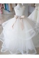 Desconto Marfim Vestido de Baile Decote Alto Sem Mangas Comprimento Chão Longo Vestidos para Meninas de Flores