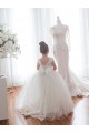 Desconto Marfim Vestido de Baile Barco Sem Mangas Comboio Capela Longo Tule & Renda Vestidos para Meninas de Flores