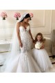 Desconto Marfim Vestido de Baile Barco Sem Mangas Comboio Capela Longo Tule & Renda Vestidos para Meninas de Flores