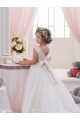 Desconto Marfim Vestido de Baile Barco Sem Mangas Comboio Capela Costas em V Vestidos para Meninas de Flores