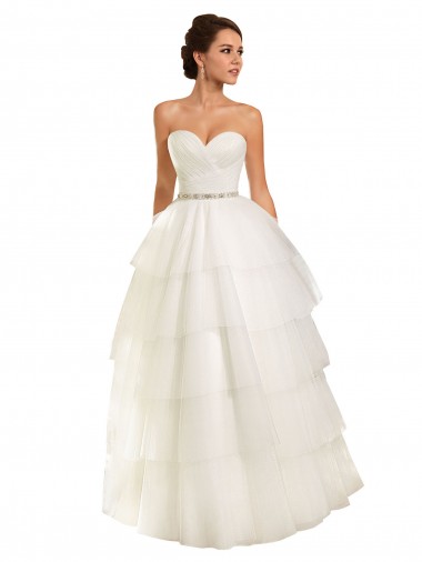 Desconto Marfim Vestido de Baile Amor Sem Mangas Comboio Capela Longo Tule Vestidos de Noiva