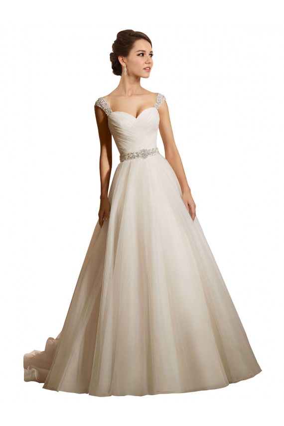 Desconto Marfim Vestido de Baile Amor Sem Mangas Comboio Capela Vestidos de Noiva