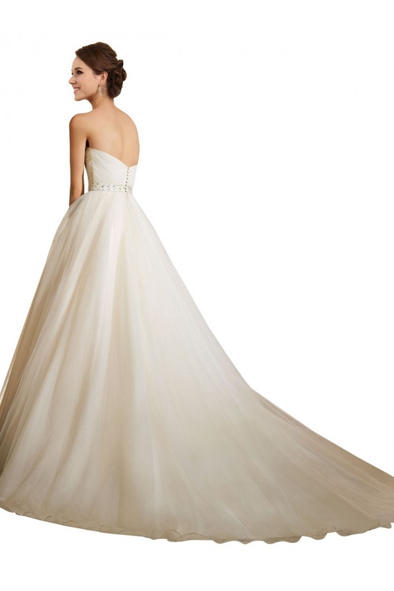 Desconto Marfim Vestido de Baile Amor Sem Mangas Comboio Capela Vestidos de Noiva