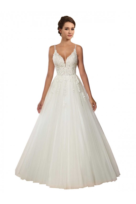Desconto Marfim Vestido de Baile Alças finas Sem Mangas Comboio Capela Vestidos de Noiva