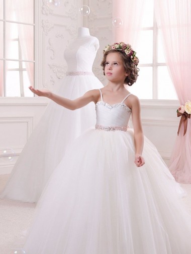 Desconto Marfim Vestido de Baile Amor Sem Mangas Comboio Capela Vestidos para Meninas de Flores