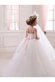 Desconto Marfim Vestido de Baile Amor Sem Mangas Comboio Capela Vestidos para Meninas de Flores