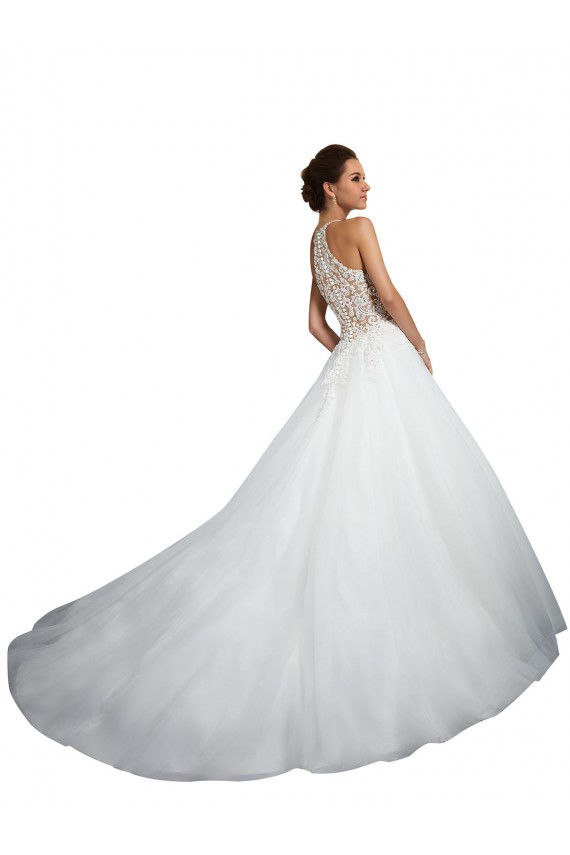 Desconto Marfim Vestido de Baile Decote Alto Sem Mangas Comboio Capela Vestidos de Noiva