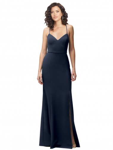 Desconto Marinha Negra Bainha Alças finas Sem Mangas Comprimento Chão Longo Vestidos de Madrinha / Vestidos de Noite / Vestidos de Festa