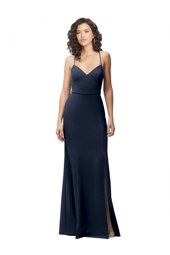 Desconto Marinha Negra Bainha Alças finas Sem Mangas Comprimento Chão Longo Vestidos de Madrinha / Vestidos de Noite / Vestidos de Festa