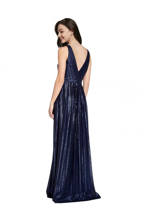 Desconto Marinha Negra Bainha Decote V Sem Mangas Comprimento Chão Longo Vestidos de Madrinha / Vestidos de Noite / Vestidos de Festa