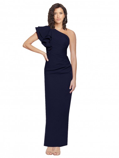 Desconto Marinha Negra Bainha Um Ombro Sem Mangas Comprimento Chão Vestidos de Madrinha / Vestidos de Noite / Vestidos de Festa