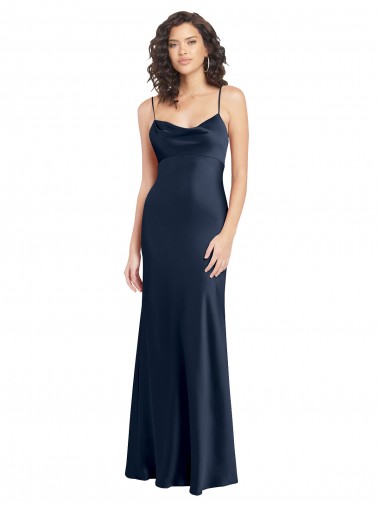 Desconto Marinha Negra Linha A Decote Capuz Sem Mangas Comprimento Chão Longo Vestidos de Madrinha / Vestidos de Noite / Vestidos de Festa