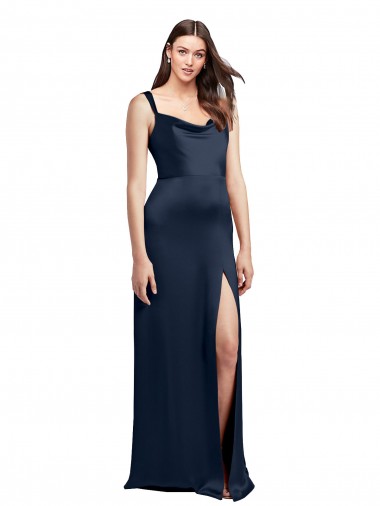 Desconto Marinha Negra Linha A Decote Capuz Sem Mangas Comprimento Chão Vestidos de Madrinha / Vestidos de Noite / Vestidos de Festa