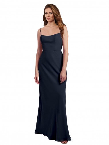 Desconto Marinha Negra Linha A Alças finas Sem Mangas Comprimento Chão Vestidos de Madrinha / Vestidos Formais