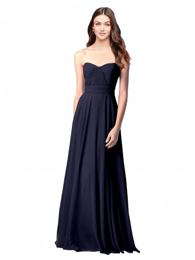 Desconto Marinha Negra Linha A Amor Sem Mangas Comprimento Chão Chiffon Vestidos de Madrinha
