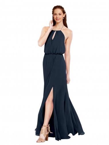 Desconto Marinha Negra Linha A Cabeçada Sem Mangas Comprimento Chão Vestido de Festa / Vestidos de Noiva