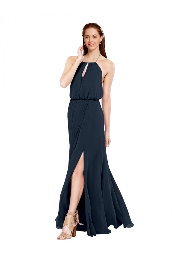Desconto Marinha Negra Linha A Cabeçada Sem Mangas Comprimento Chão Vestido de Festa / Vestidos de Noiva