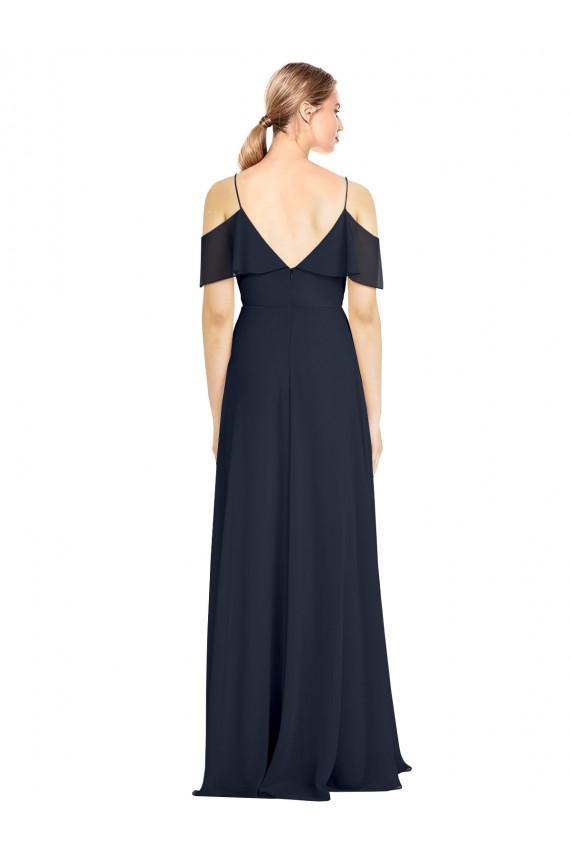 Desconto Marinha Negra Linha A Fora do Ombro Sem Mangas Comprimento Chão Vestido de Madrinha / Vestido de Noite