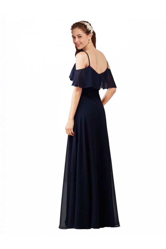 Desconto Marinha Negra Linha A Fora do Ombro Sem Mangas Comprimento Chão Vestido de Madrinha Formais / Vestido de Festa