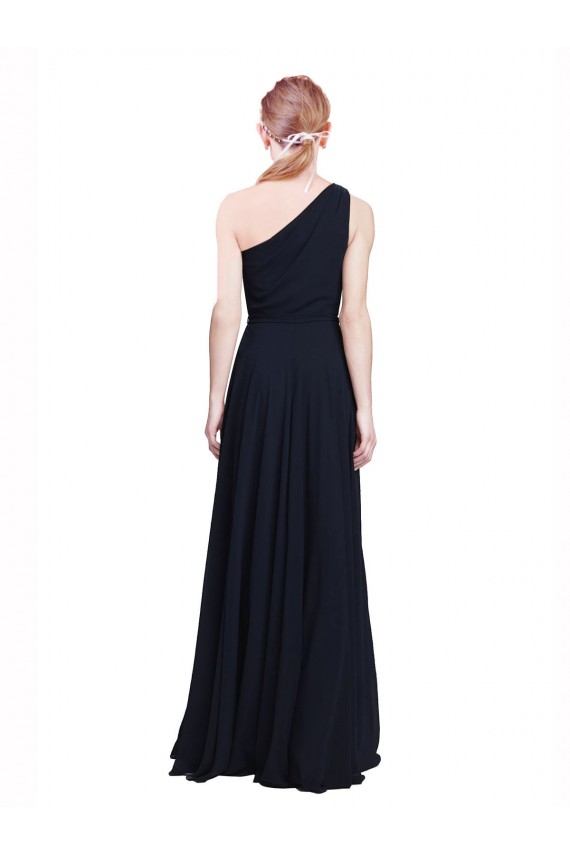Desconto Marinha Negra Linha A Um Ombro Sem Mangas Comprimento Chão Vestido de Madrinha / Vestido de Noite