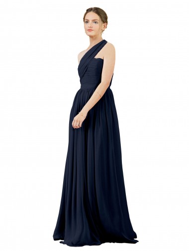 Desconto Marinha Negra Linha A Um Ombro Sem Mangas Comprimento Chão Vestido de Noite / Vestidos de Madrinha