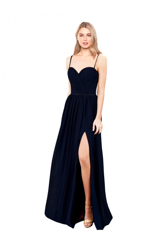 Desconto Marinha Negra Linha A Alças finas Sem Mangas Comprimento Chão Vestidos de Madrinha / Vestidos de Noite
