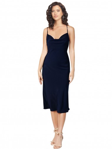 Desconto Marinha Negra Linha A Alças finas Sem Mangas Comprimento Midi Vestidos de Madrinha / Vestidos de Noite / Vestidos de Festa