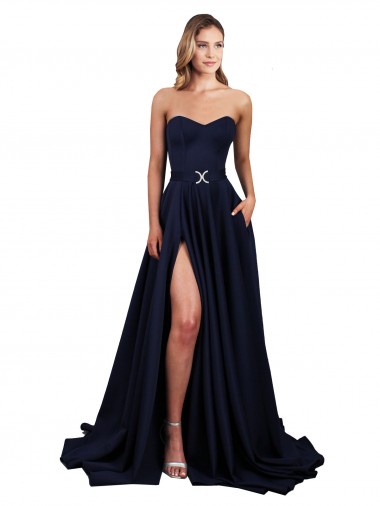 Desconto Marinha Negra Linha A Amor Sem Mangas Comprimento Chão Vestidos de Madrinha / Vestidos de Noite / Vestidos de Festa