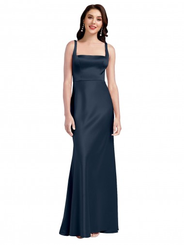 Desconto Marinha Negra Linha A Decote Quadrado Sem Mangas Comprimento Chão Vestidos de Madrinha / Vestidos de Noite / Vestidos de Festa
