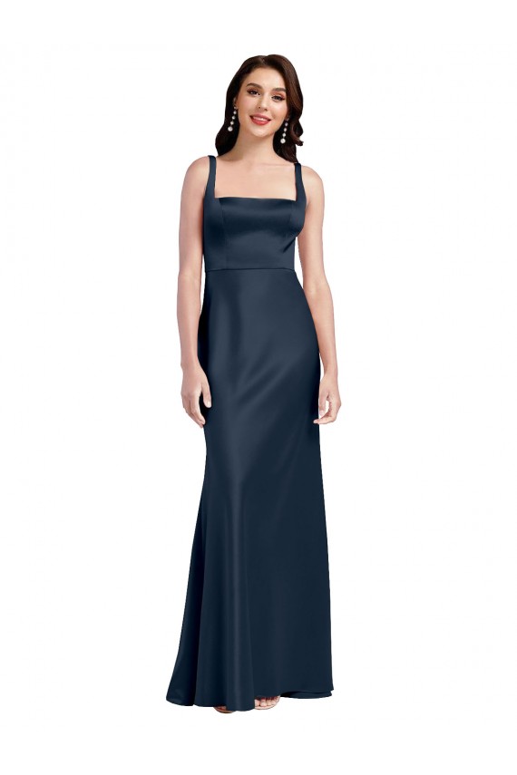 Desconto Marinha Negra Linha A Decote Quadrado Sem Mangas Comprimento Chão Vestidos de Madrinha / Vestidos de Noite / Vestidos de Festa
