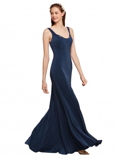 Desconto Marinha Negra Linha A Decote redondo Sem Mangas Comprimento Chão Vestidos de Madrinha / Vestidos de Noite / Vestidos de Festa