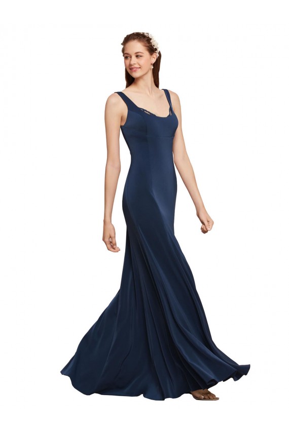 Desconto Marinha Negra Linha A Decote redondo Sem Mangas Comprimento Chão Vestidos de Madrinha / Vestidos de Noite / Vestidos de Festa