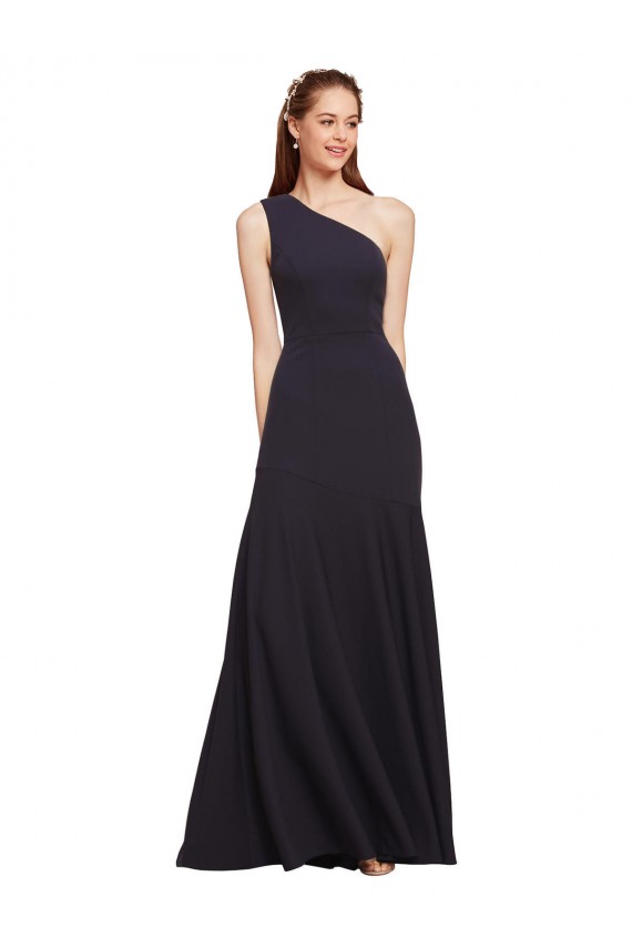 Desconto Marinha Negra Linha A Um Ombro Sem Mangas Comprimento Chão Vestidos de Madrinha / Vestidos de Noite / Vestidos de Festa