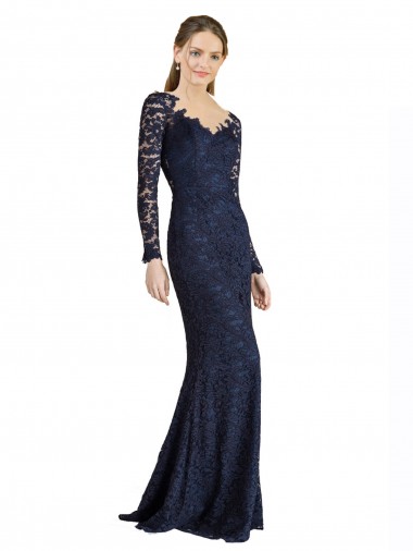 Desconto Marinha Negra Sereia Amor Mangas Compridas Comprimento Chão Vestidos de Madrinha / Vestidos de Festa