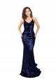 Desconto Marinha Negra Sereia Decote V Sem Mangas Comprimento Chão Lantejoulas Vestidos de Madrinha / Vestidos de Noite / Vestidos de Festa