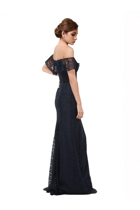 Desconto Marinha Negra Sereia Fora do Ombro Mangas Esvoaçantes Comprimento Chão Vestidos de Madrinha / Vestidos de Festa