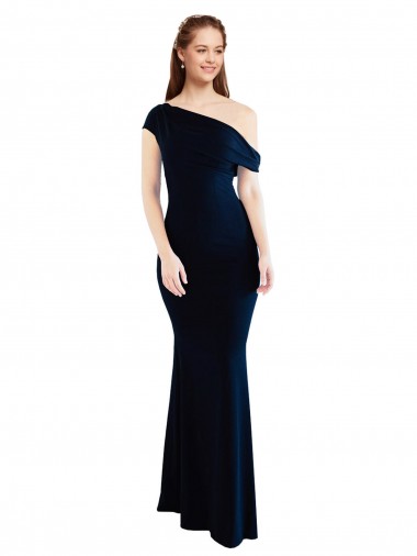 Desconto Marinha Negra Sereia Um Ombro Sem Mangas Longo Vestidos de Madrinha / Vestidos de Noite / Vestidos de Festa