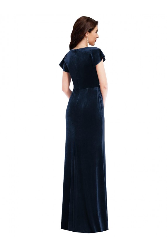 Desconto Marinha Negra Linha A Decote V Mangas Esvoaçantes Comprimento Chão Vestidos de Madrinha / Vestidos de Noite / Vestidos de Festa