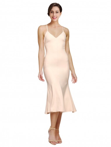 Desconto Nu Bainha Decote V Sem Mangas Comprimento Midi Vestidos de Madrinha / Vestidos de Festa / Vestidos de Cocktail / Vestidos de Homecoming