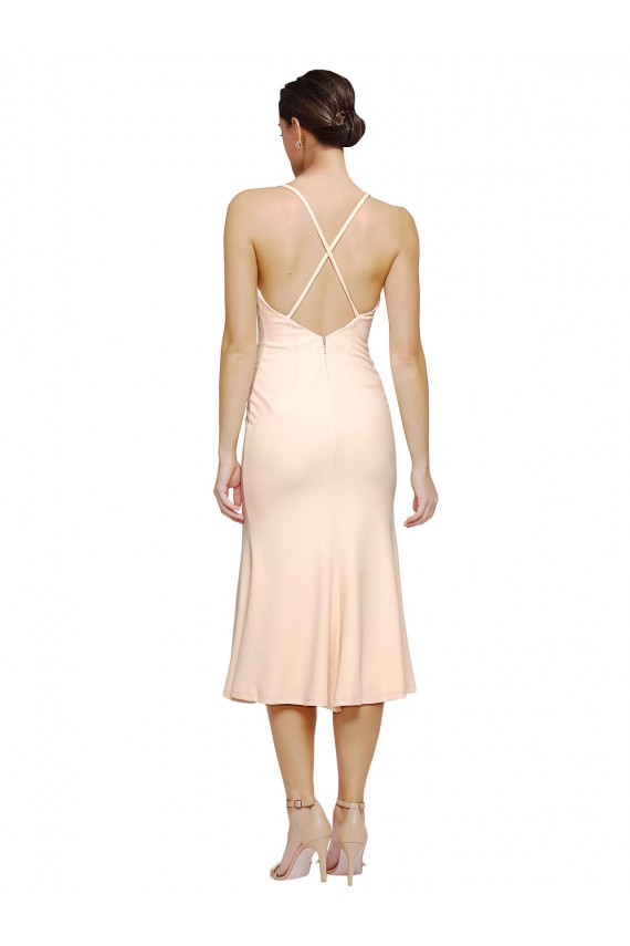 Desconto Nu Bainha Decote V Sem Mangas Comprimento Midi Vestidos de Madrinha / Vestidos de Festa / Vestidos de Cocktail / Vestidos de Homecoming