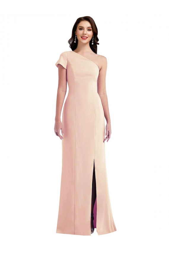 Desconto Nu Trombeta Um Ombro Mangas Curtas Comprimento Chão Vestidos de Madrinha / Vestidos de Noite / Vestidos de Festa
