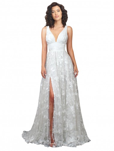 Desconto Off White Linha A Decote V Sem Mangas Comboio Capela Vestidos de Noiva
