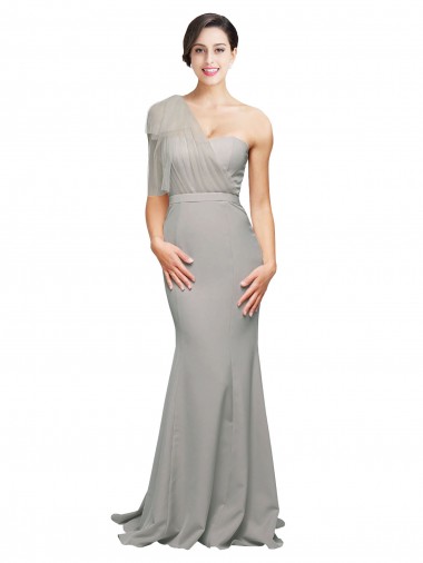 Desconto Ostra Prata Sereia Um Ombro Sem Mangas Comboio Varredela Vestidos de Madrinha / Vestidos de Noite / Vestidos de Festa