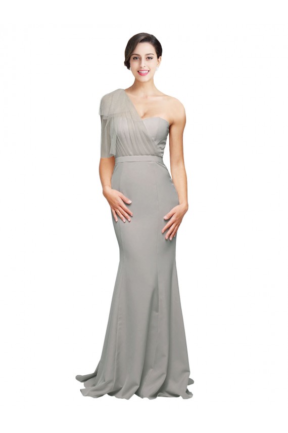 Desconto Ostra Prata Sereia Um Ombro Sem Mangas Comboio Varredela Vestidos de Madrinha / Vestidos de Noite / Vestidos de Festa