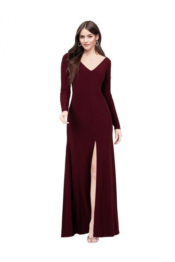 Desconto Ouro Borgonha Bainha Decote V Mangas Compridas Comprimento Chão Vestidos de Madrinha / Vestidos de Festa