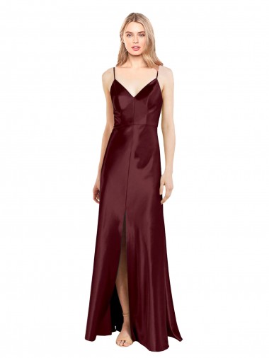 Desconto Ouro Borgonha Linha A Alças finas Sem Mangas Comprimento Chão Vestidos de Madrinha / Vestidos de Noite / Vestidos de Festa