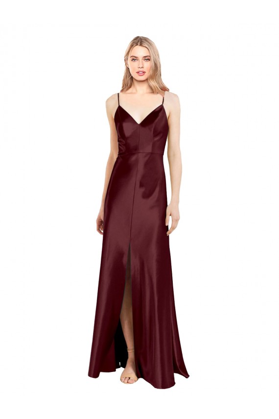 Desconto Ouro Borgonha Linha A Alças finas Sem Mangas Comprimento Chão Vestidos de Madrinha / Vestidos de Noite / Vestidos de Festa